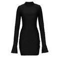thumbnail image 4 of BangWanChi Plus Size Sweater Dress Women Elegant Temperament Half Aged Solid Color Long Sleeved Flared Sleeve Dress Black L, 4 of 5