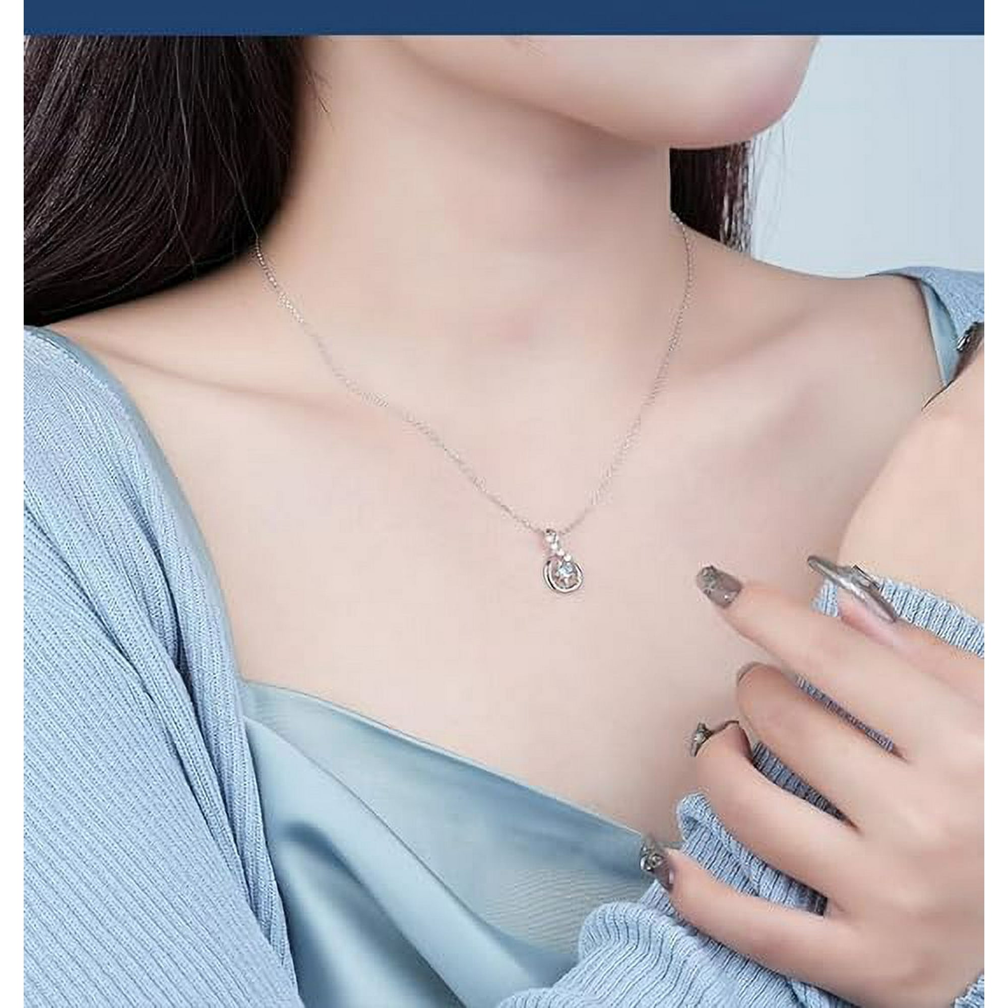925 Silver Necklace with Zircon Pendant Necklace for Women Wife Girlfriend Mom Gift for Her