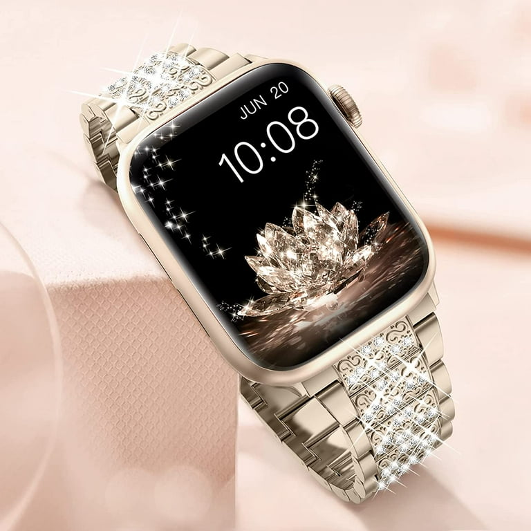 Liguang Lgsy Apple Watch Band 38mm 40mm 41mm Series 8 7 6 5 4 3 2 1 SE Women Bling Diamond Replacement Bracelet iWatch Strap Jewelry Replacement Metal