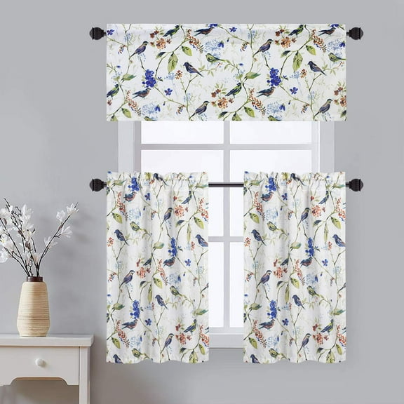 Curtain Tier & Valance Set for Living Room, Farmhouse Valances for Kitchen Window, Birds Curtain Tier for Small Windows, Rod Pocket, 52 x 18 & 30 x 36, 3 Pieces