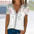 thumbnail image 2 of JINMGG Plus Womens Tops ,Women's Fashion T-Shirt Floral Printed Lace Three Short Sleeve Blouse V-Neck Casual Tops, 2 of 5