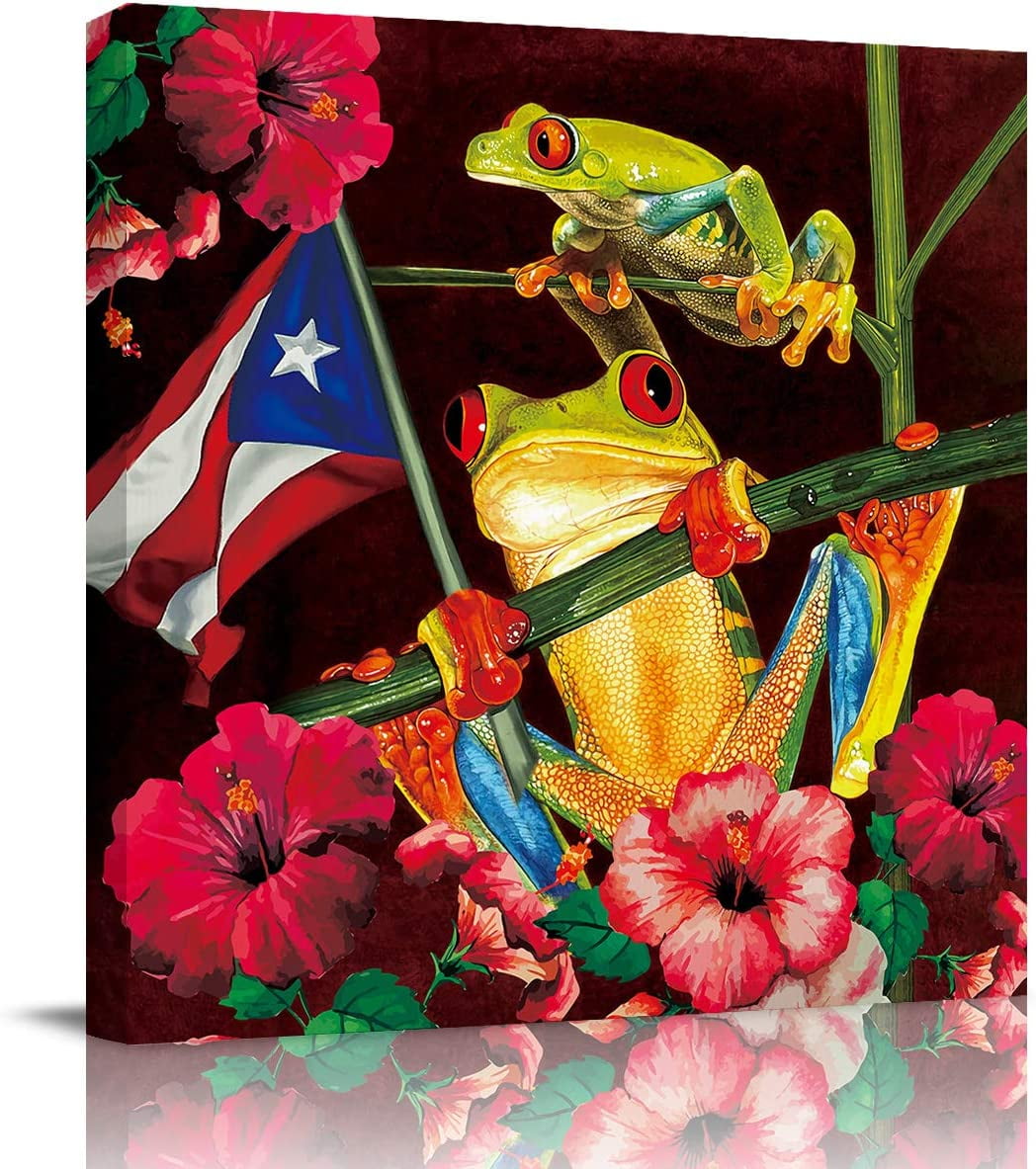 Canvas Print Wall Art for Bathroom Kitchen Wall Decor Frog in Flower