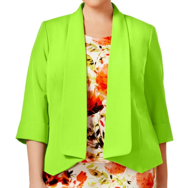 Kasper Kasper NEW Lime Green Womens Size 24W Plus Crepe OpenFront