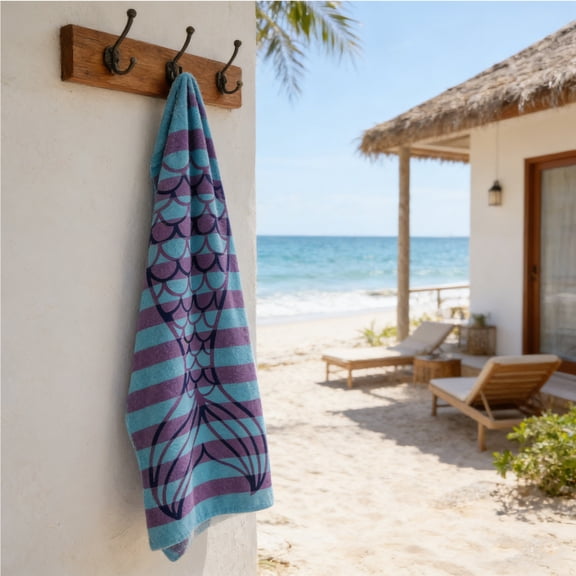 Big Beach Towels 55"x28" Oversized Microfiber Turkish Quick Dry Mermaid Tail Beach Towel, Sand Free Absorbent Lightweight Towel for Adults Men Women Swimming Camping Travel