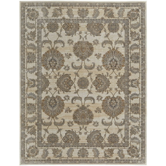 Feizy Celene Traditional Bordered, Tan/Ivory/Brown, 2' x 3' Accent Rug Sheen Classic Floral & Botanical Floor Rug for Living room Bedroom