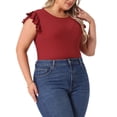 thumbnail image 4 of Agnes Orinda Justaucorps pour Femmes Grande Taille Extensible Col Rond Manches Courtes Ajusté Décontracté Basique 4X Rouge, 4 of 5