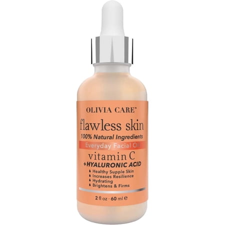 Olivia Care Flawless Skin Facial Oil with Vitamin C & Hyaluronic Acid – Moisturizing Lightweight Face Oil, 2 fl. oz – Natural, Vegan & Cruelty-Free – Made in USA