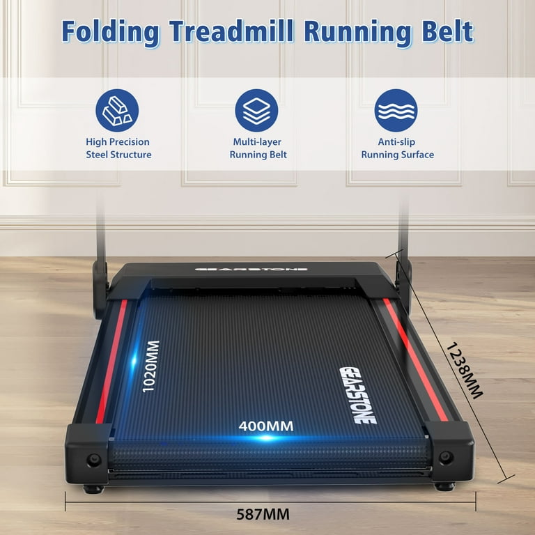 GEARSTONE Foldable Treadmill Powerful Folding Treadmill with LCD Monitor Electric Motorized Treadmill for Home Gym Running Walking Jogging Compact