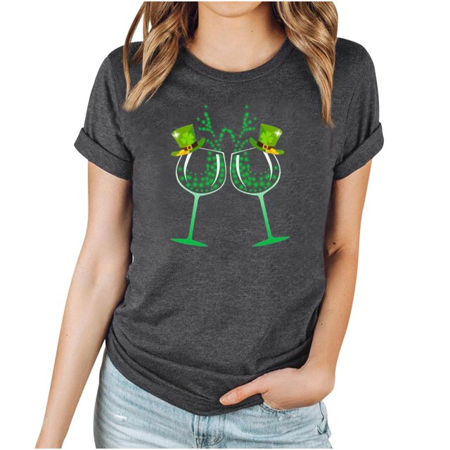 Japceit T-Shirts pour Femmes Manches Courtes T-Shirts pour Femmes Manches Courtes Imprimé Jour de la Saint-Patrick Col Rond Manches Courtes T-Shirt Décontracté Haut T-Shirts pour Femmes pour l'Été