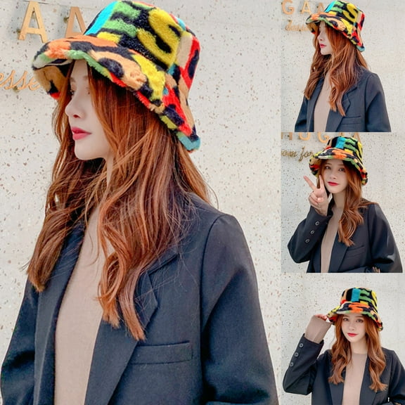 Dyfzdhu Tie-Dye Windproof Warm Bucket Women Thick Velvet Fisherman Hat Plus Baseball Caps