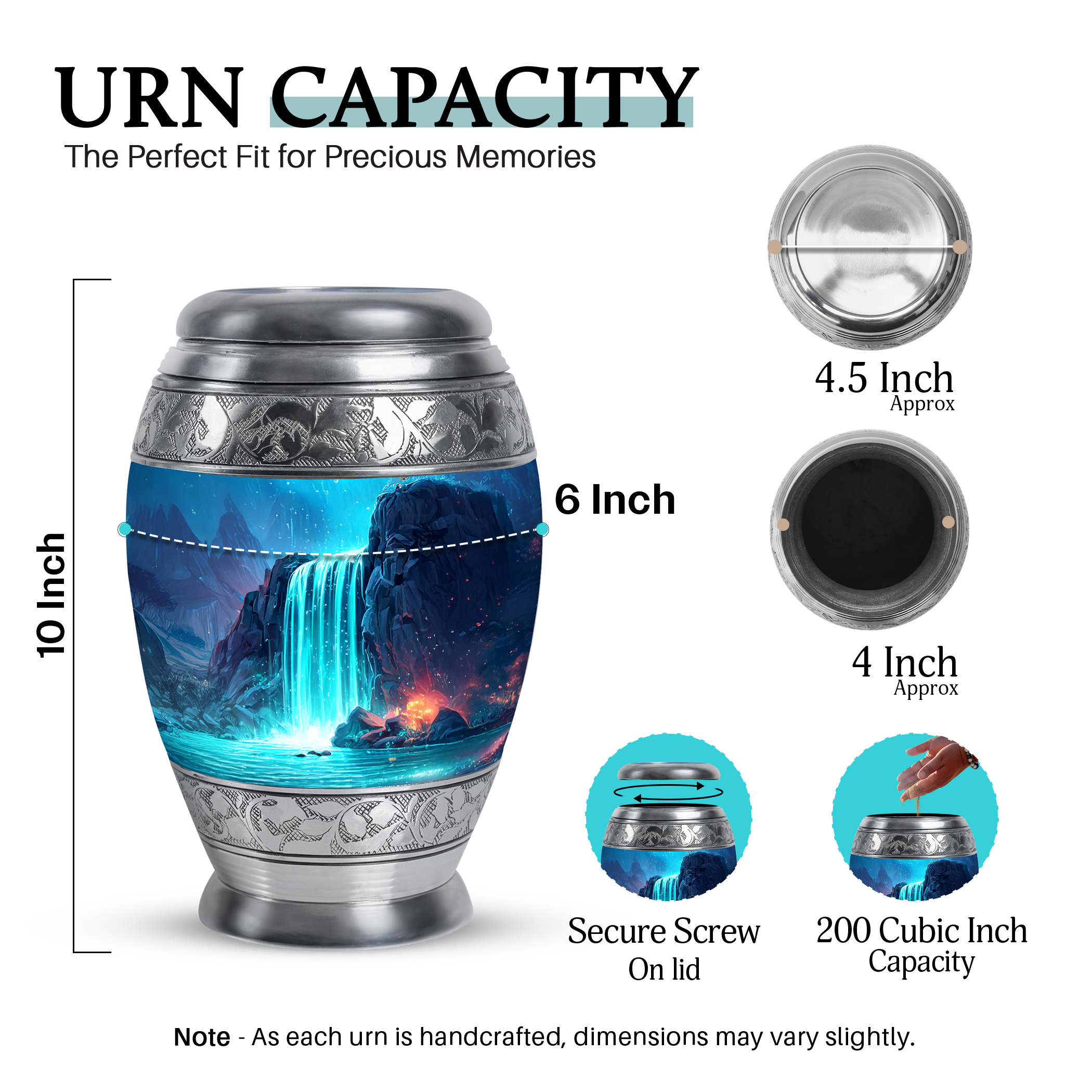 SABURIAL Waterfall Urn - Memorial Keepsakes For Ashes - Combo - 10 Inch Large With 3 Inch - Large Funeral Urns - Decorative Urn - Burial Urns For Male & Female