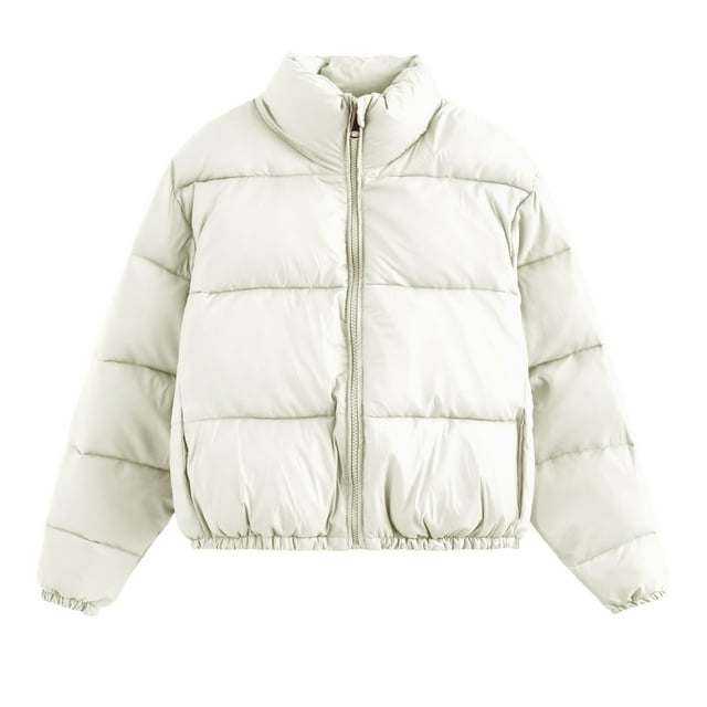 Yuyuzo 2025 Womens Puffer Jacket Stand Collar Long Sleeve Zipper Padded Coat Winter Solid Color Jackets