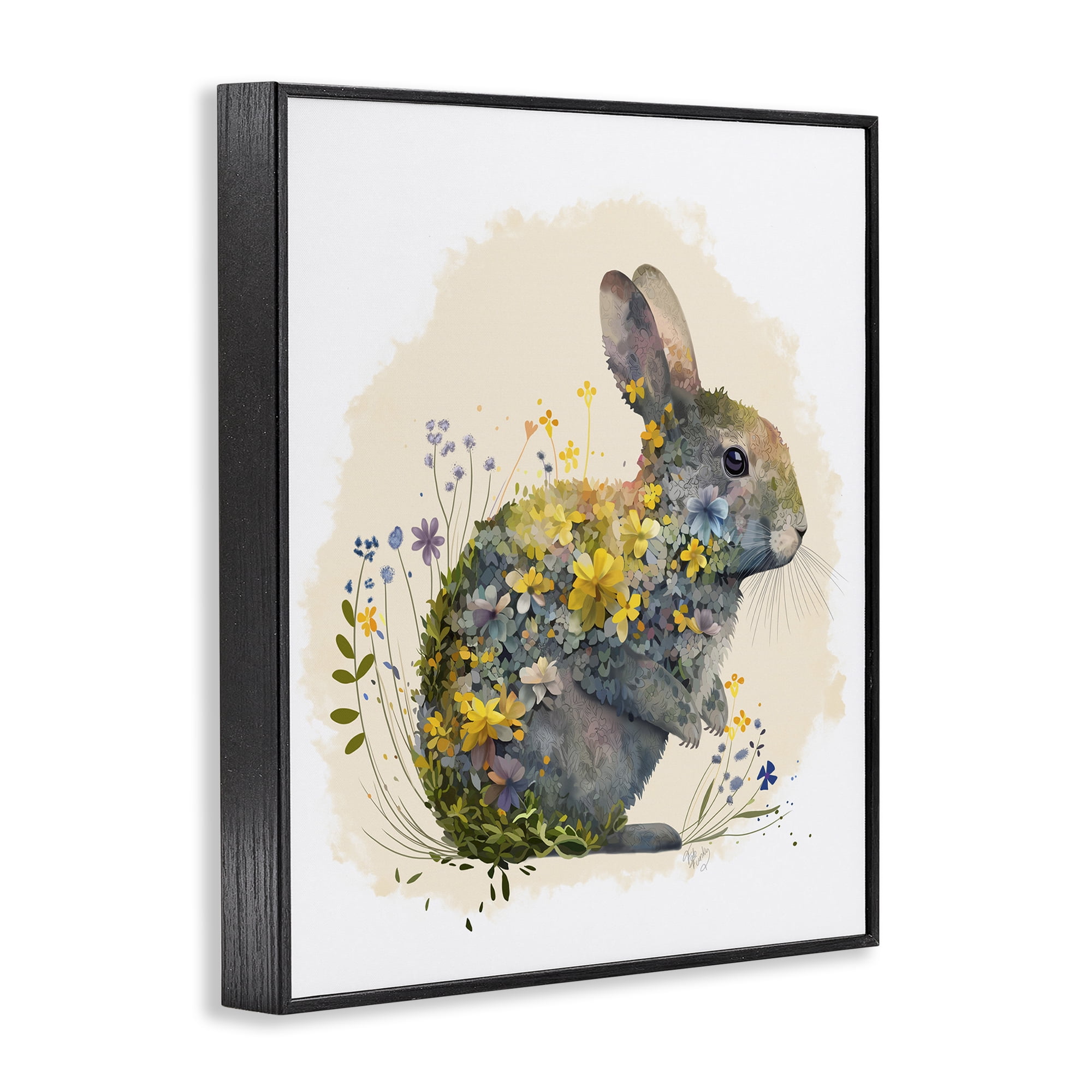 Stupell Industries Rabbit with Buttercup Flowers Animals & Insects Painting Black Framed Art Print Wall Art, 11 x 14