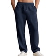 thumbnail image 2 of Mceream Mens Wide Leg Textured Pants Soft Comfy Drawstring Pant High Waist Trousers Breathable Sweatpants with Pockets Ropa Casual Para Hombre Navy XL, 2 of 7