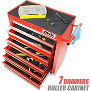 DNA Motoring TOOLS-00264 7-Drawer Red Plastic Top Rolling Tool Cabinet with Keyed Locking System