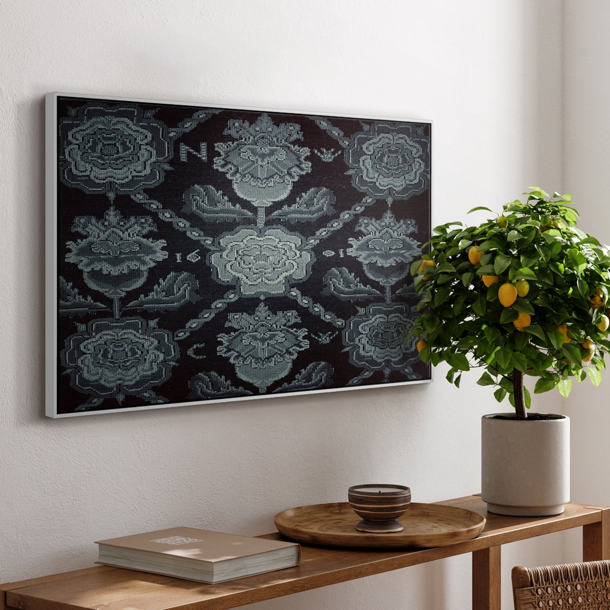 Vintage Abstract Print-LIV Framed in White Wood Gallery Wrapped Canvas 17 in. x 25 in.
