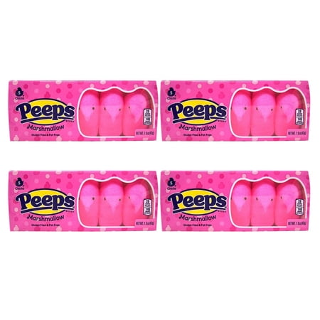 BCL Easter Peeps Marshmallow Pink Chicks Easter Candy (Pack of 4), 5 Count Treats for Easter Baskets and Decorations in a Custom Storage Carrier with Free Fluffy Stuff Cotton Candy