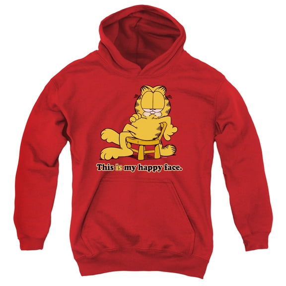 Garfield Happy Face Youth Pullover Hoodie Sweatshirt Red