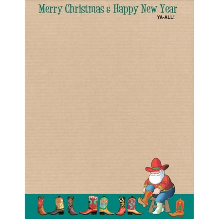 Western Holiday Letterhead - 60 Sheets Per Pack - Fun Western & Cowboy Theme Christmas Stationery
