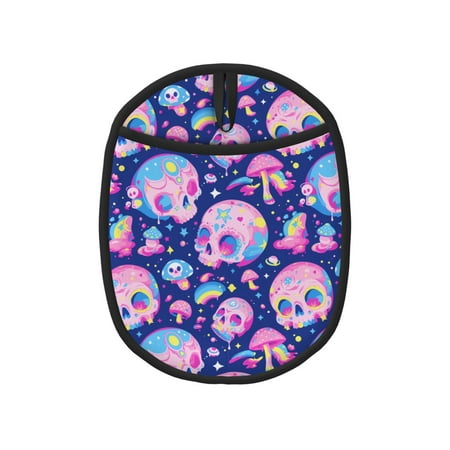 

Pofeuu colorful Skull mushroom rainbow Print Silicone Pot Mat Mitten With Hanging Loop Heat Resistant Oven Mitts Non-Slip Bbq Baking Smoking Potholders