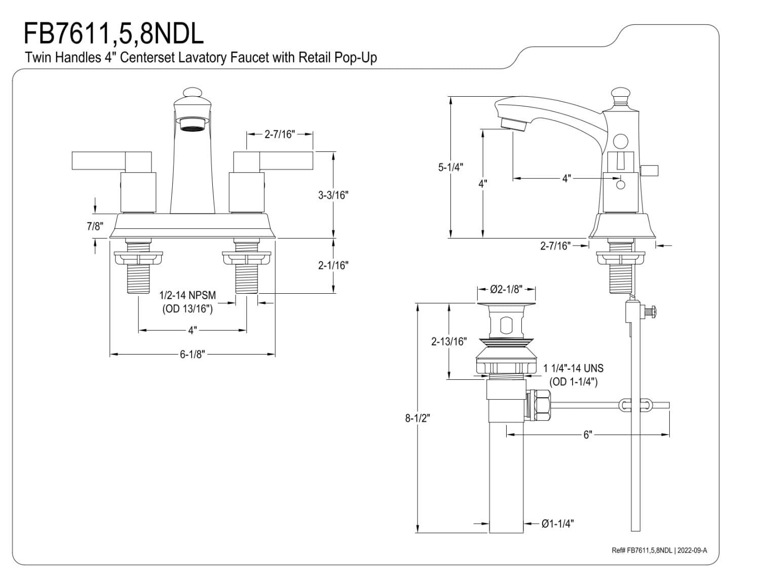 Kingston Brass FB7618NDL 4 in. Centerset Bathroom Faucet, Brushed Nickel