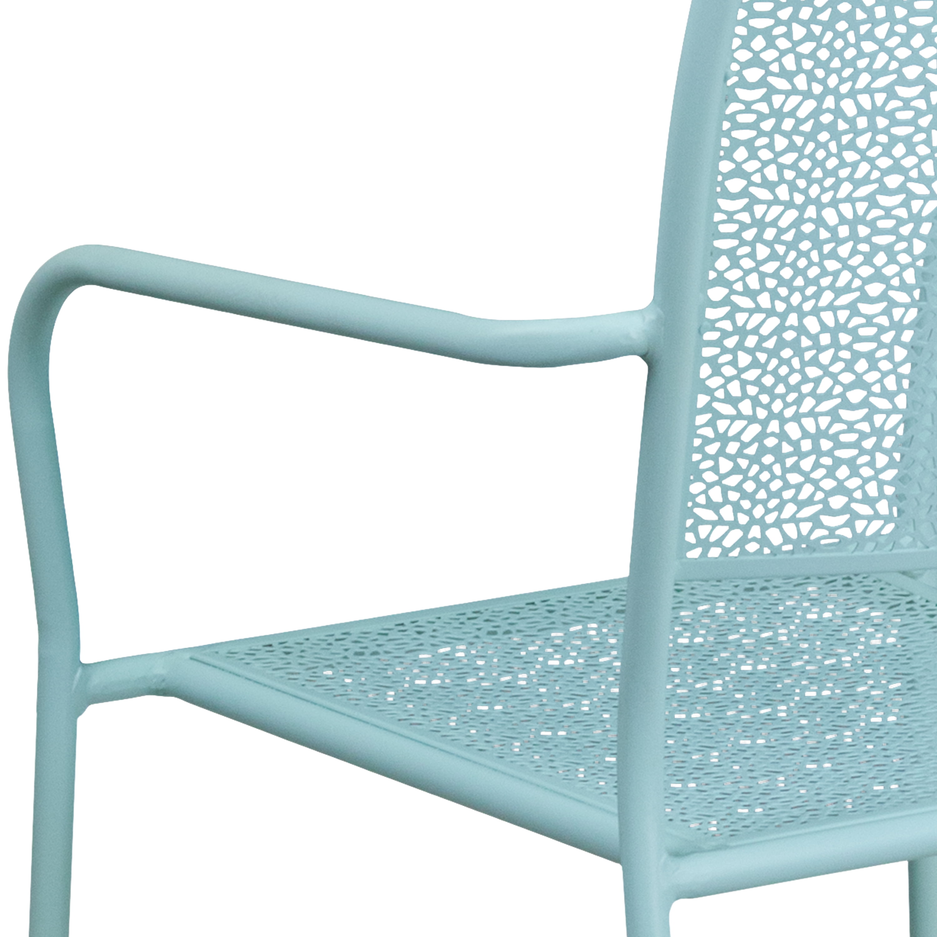 Emma + Oliver Commercial Grade Sky Blue Indoor-Outdoor Steel Patio Arm Chair with Square Back