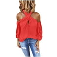 thumbnail image 1 of IROINID Deals Polyester Long Sleeve T Shirt for Women Comfy Backless Solid Color Shirt Strapless Tops,Red, 1 of 6