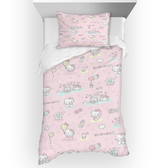 Hello kitty Bedding quilt 39*80inch twinxl, four seasons bedding set, 3-piece warm and soft bed set, 1 quilt cover and 2 pillowcases 20in*30in