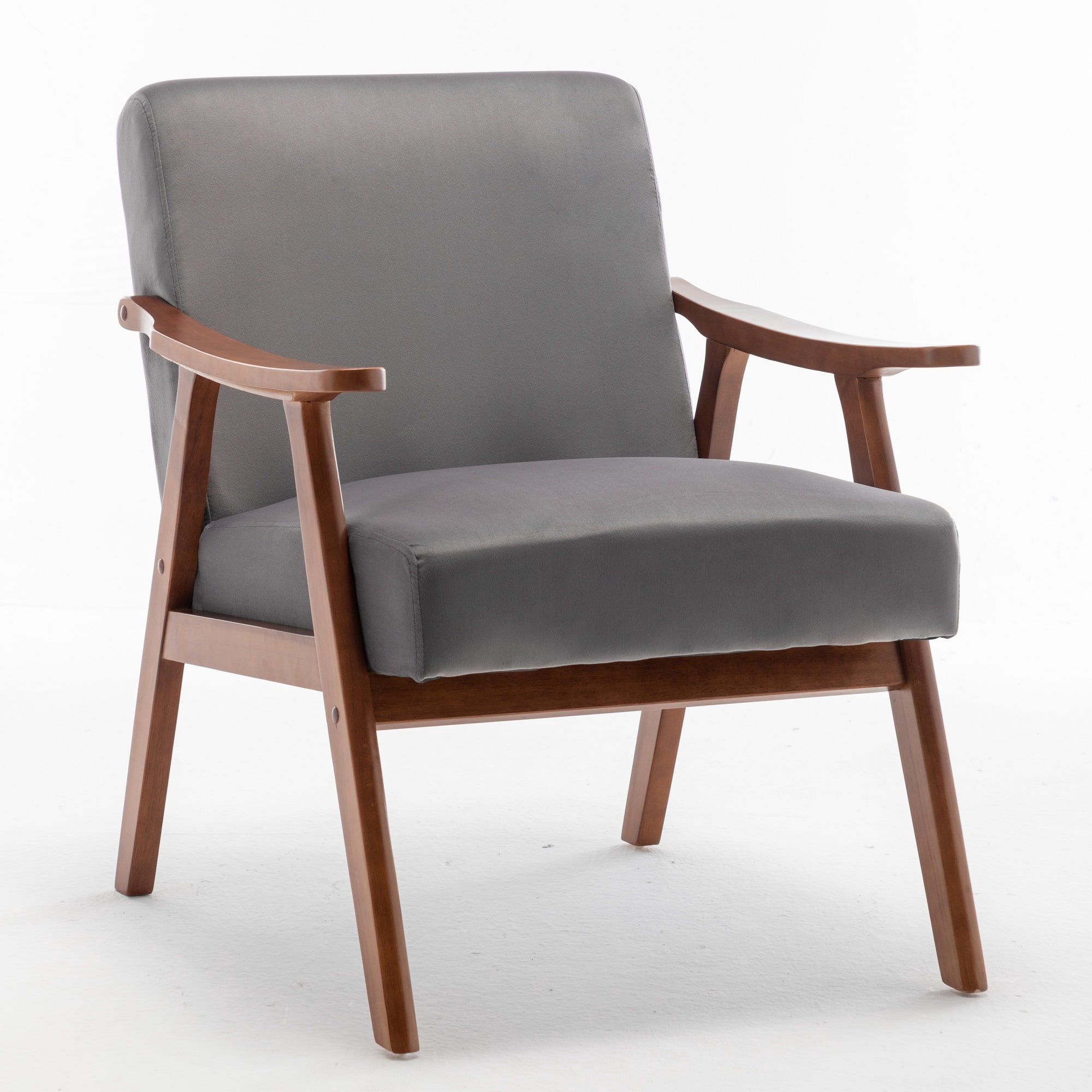MOONMISS Mid Century Modern Accent Chair Solid Wood Frame Microfiber Living Room,Gray Velvet