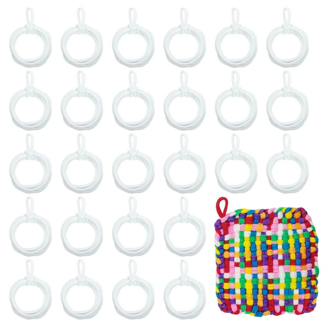 Uxcell 300 Pcs Potholder Loom Refill Loops, Elastic Potholder Weaving Refill Loops Knitting Kit Supplies in Rainbow Colors for Girls DIY Crafts 7" Weaving Loom, Blanco