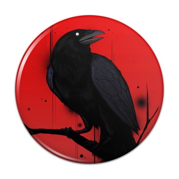 Crow on Branch Pinback Button Pin