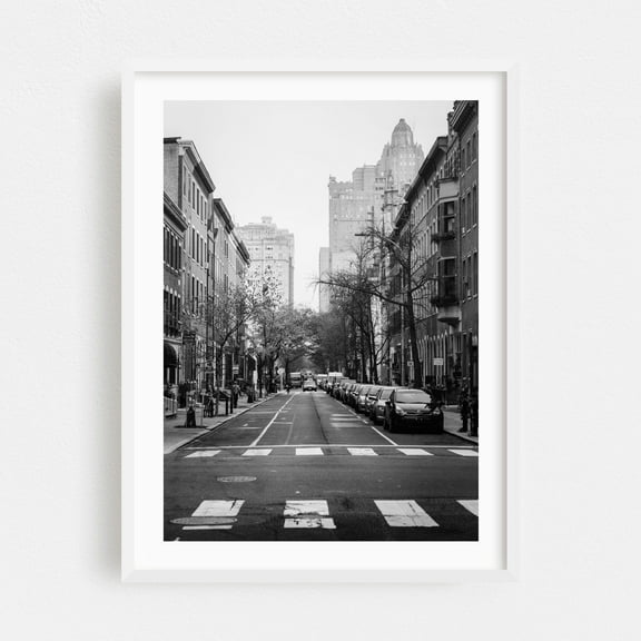 Soft Spruce Street B&W - Photography Black and White City Street Photography Architecture Cityscape Vintage White Framed Wall Art Print 9 x 12 inches