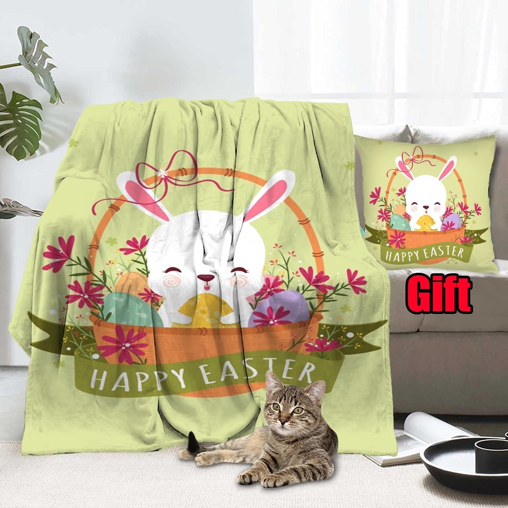 Dicasser Easter Bunnies Eggs Blankets With Pillow Cover Spring Bunnies