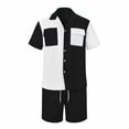 thumbnail image 5 of HBGVBA Men Color Blocked Casual Beach Breathable Elastic Waist Shorts Button Lapel 2 Pocket Short Sleeve Shirt 2 Piece Beach Set, 5 of 5