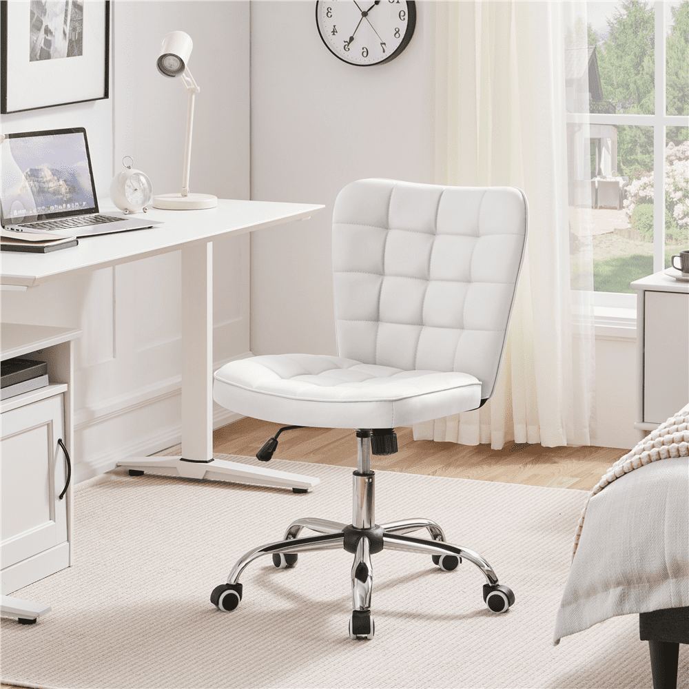 Alden Design Modern Tufted Faux leather Armless Desk Chair for Home Office, White