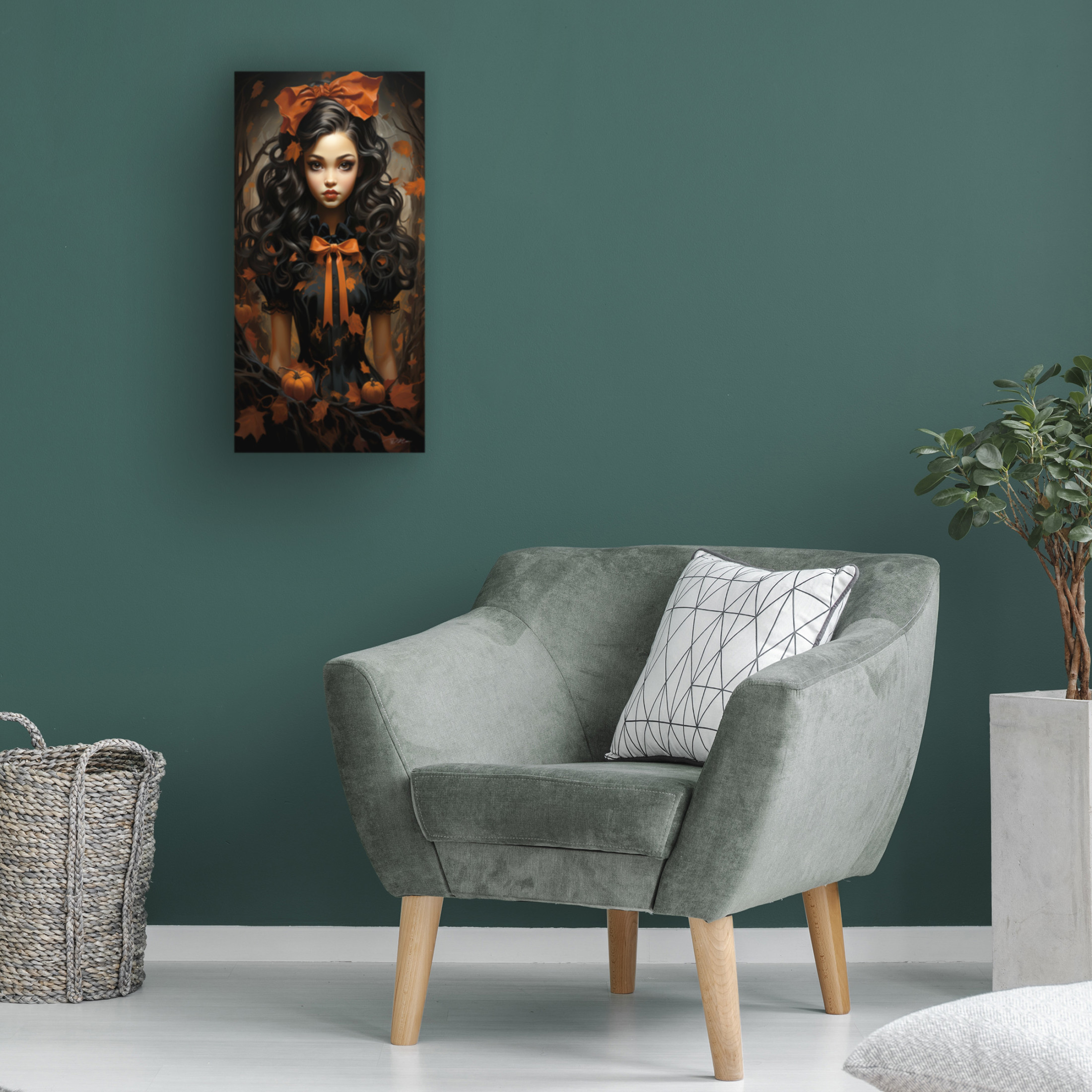 Canvas Wall Art - Momart 'Hallowen Girl (3)' Wall Art for Living Room, Bedroom, or Office Décor by Trademark Fine Art - 12 x 24 Inches
