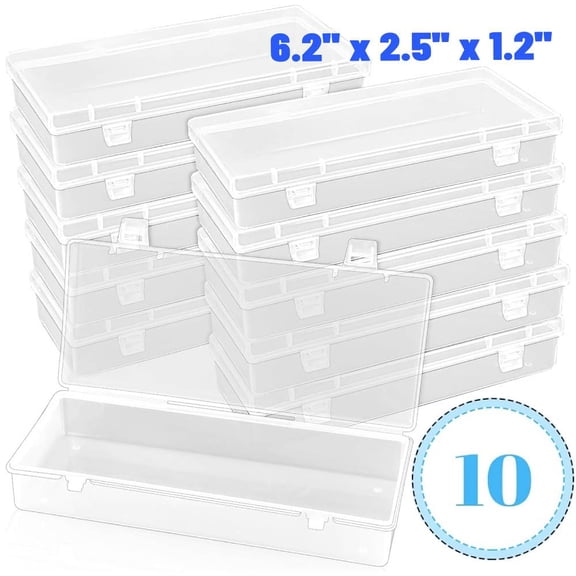 10 Piece 6'' Plastic Storage Boxes, Small Storage Containers with Hinged Lids, Rectangle Clear Boxes for Beads, Jewelry, Game Pieces, Pens and Crafts Items(6.2'' x 2.5'' x 1.2'')