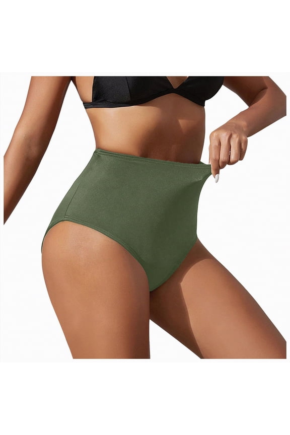 Women High Waisted Swimsuit Bikini Bottoms - Tummy Control Swim Bottom Full Coverage Bathing Suit(Light Green,S)