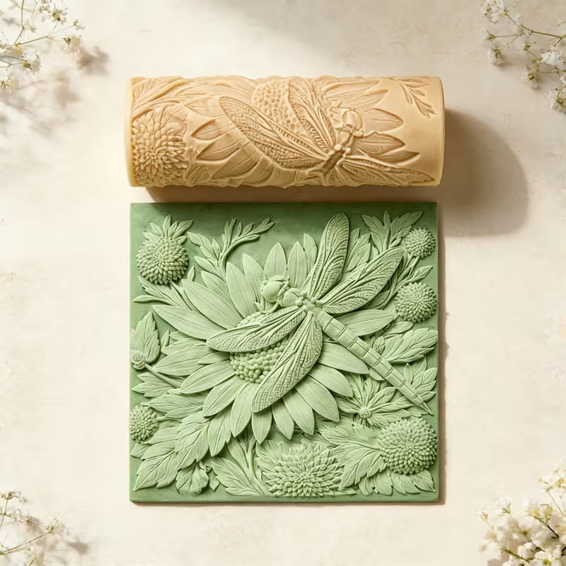 Handmade dragonfly leaf vein petal texture roller - polymer clay and ceramic embossing tool, 3D high-detail mold, suitable for DIY jewelry and sculpture making