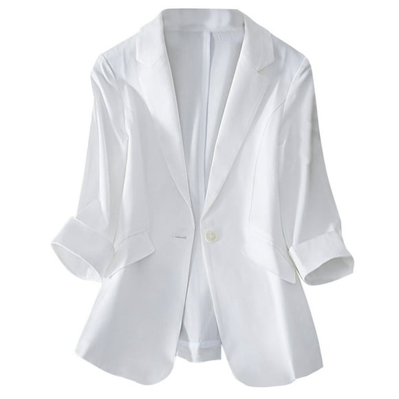 Bmisegm Women's Solid Color Small Suit Jacket with 3/4 Sleeves and Button up Spring and Summer Korean Style Slim Fit Suit Top Womens Coats White XXXL