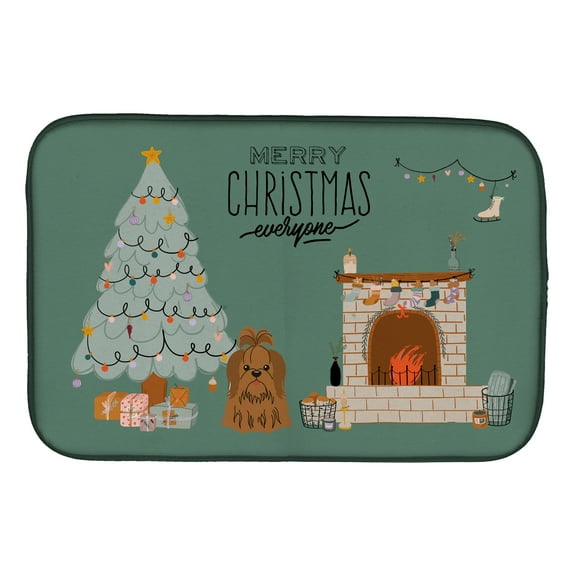 Silver Chocolate Shih Tzu Christmas Everyone Dish Drying Mat