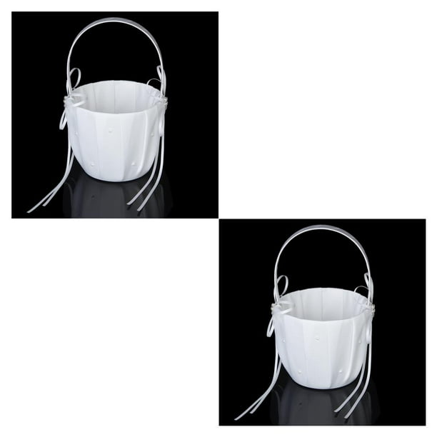 Cateissary Cesta de satén blanco con cuentas para boda, florista, decoración de flores de Diamante grandes diamantes de imitación de plata 2Conjunto