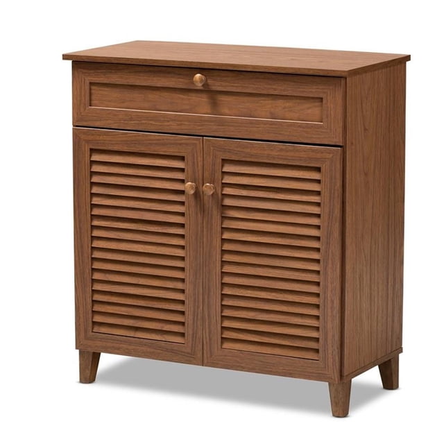 Bowery Hill Engineered Wood Walnut Brown Shoe Cabinet Rectangular 4-Shelf Unassembled