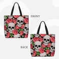 thumbnail image 2 of Wukai Skull and Roses Print Reusable Grocery Bag Shopping Bags with Zipper Shoulder Shopping Handle Bag Suitable for Outdoor Convenient Daily Bag, 2 of 8