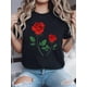 thumbnail image 1 of 100% Cotton Rose Print Crew Neck T-Shirt, Casual Short Sleeve Top For Spring & Summer, WoWomen's CloCamisetas de verano para mujer, manga corta, cuello redondo, casual, lindo, con gráficos, camisetas, 1 of 6