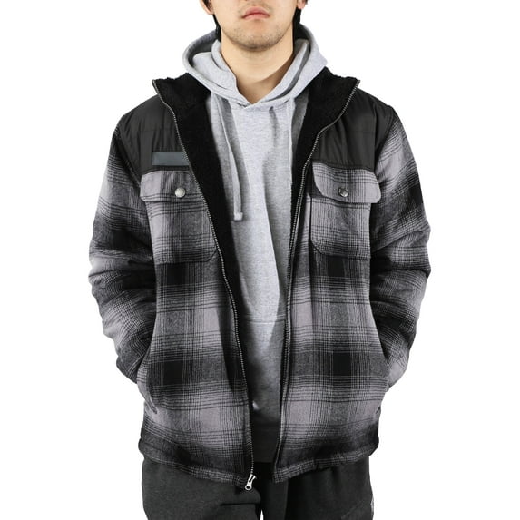 Ma Croix Mens Sherpa Lined Flannel Thermal Fleece Padded Cotton Plaid Zip Up Jacket