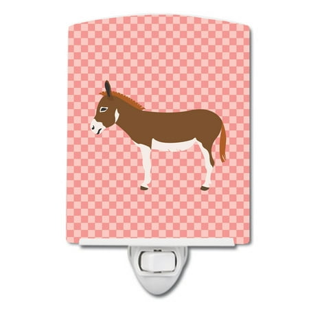 

Caroline s Treasures BB7847CNL Miniature Mediterranian Donkey Pink Check Ceramic Night Light 6x4x3 multicolor