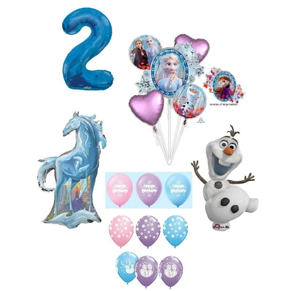 Frozen 2 2nd Birthday Anna ELSA Olaf Nokk The Water Spirit Horse Snowman Snowflake 17 Piece Party Balloons Set