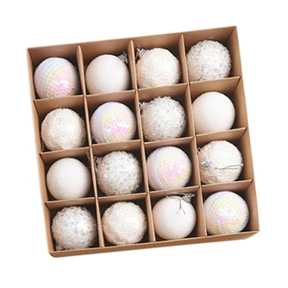 16 Pieces Christmas Tree Hanging Balls Ornaments for ear Birthday White