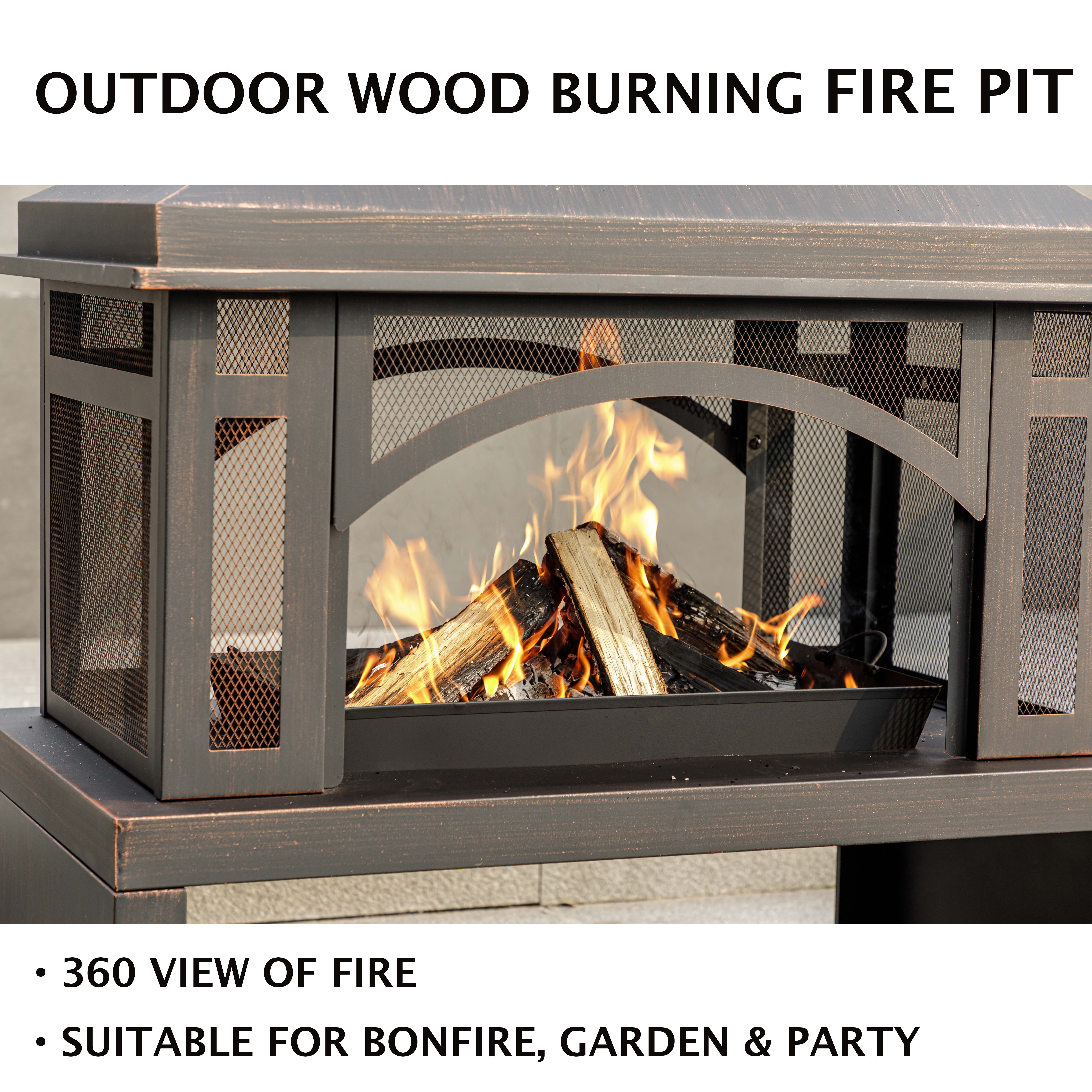 MistMo Outdoor Wood Burning Fire Pit, Garden Fireplace for Bonfire